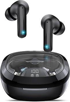 Cuffie Bluetooth, 5.4 Auricolari, LED, USB-C, Impermeabili IP7, Traduttore | Cuffiette Bluetooth, impermeabile, suono HiFi stereo, ideale per fitness e ufficio, compatibile con smartphone, Nero