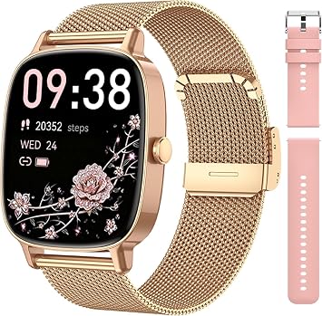 Smartwatch Donna,2 Cinturini,Risposta/Effettuazione Chiamate,Schermo Ultra Nitido1.85” HD,Fitness Tracker Frequenza Cardiaca/Sonno/SpO2,Compatibile IOS/Android,120+Modalità Sportive,IP68 Dorato