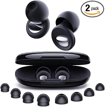 Tappi Orecchie Dormire 2.0, 46 dB MuteCore, Silicone Morbido, Nero | Silicone Morbido a Basso Profilo per Dormire sul Fianco, 4 Misure XS-L, Riutilizzabili con Custodia Compatta da Viaggio.