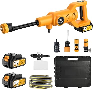 80 Bar Idropulitrice a Batteria con Ugello 6 in 1, Display e Valigia | Idropulitrice Portatile con 2 Batterias da 4,0Ah,Pressione Regolabile, Accessori di lusso,per Giardino,Auto e Pulizie Esterne