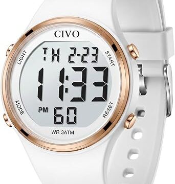 CIVO Orologio Digitale Donna Sportivo: Ampio Display LCD, Grandi Numeri | Facili da Leggere, Cinturino in Silicone, Resistente Sveglia – Moda Cronometro per Corsa Uso Quotidiano, Regalo per Donna