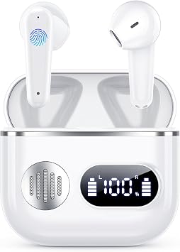 Paekole Cuffie Auricolari Bluetooth 6.1 – Wireless Cuffie In Ear con 6 ENC Cancellazione Rumore Mics, Cuffiette Senza Filo Stereo HiFi 48 Ore di Riproduzione per iOS/Android – Ceramico Bianco