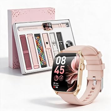 Smartwatch Donna con 7 Cinturini Regalo, 1,91″HD Schermo Curvo Orologio | Chiamate Bluetooth, 100＋ Modalità Sportive, Monitoraggio Frequenza Cardiaca/Sonno/SpO2, Impermeabile IP67 per Android iOS
