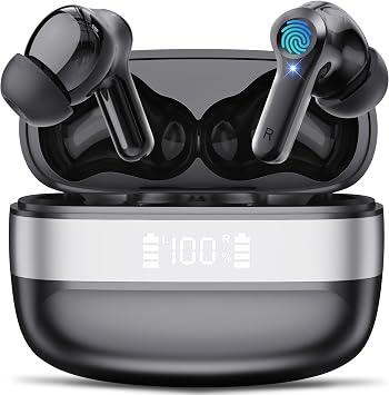 Xunqavi Cuffie Bluetooth Auricolari Bluetooth True Wireless con Display LED | Controllo Touch, Custodia di Ricarica, Indicatore L/R, Design In-Ear