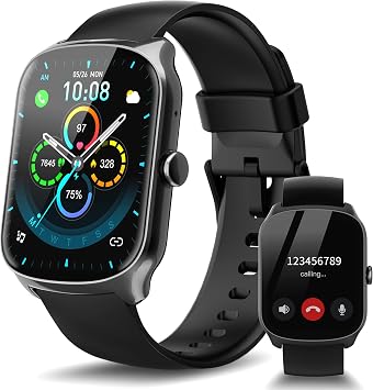 Smartwatch Uomo Donna, Schermo Curvo HD da 1,95” Orologio Smartwatch con Effettua/Risposta Chiamate, 112 Sportive Smart Watch con Contapassi/Sonno/Cardiofrequenzimetro, Impermeabile IP68, Nero