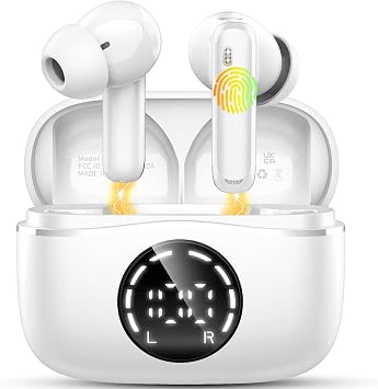 2026 Cuffie Bluetooth 5.4, Auricolari Bluetooth Stereo HiFi Con 4 ENC Microfoni Anti-Rumore, Durata 50 Ore Cuffiette In Ear, LED-Display, Impermeabili IP7 Cuffie Senza Fili, Cuffiette Touch Control