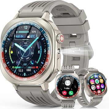 Smartwatch Uomo, 1.43″ HD AMOLED Orologio Smartwatch con Chiamate e Whatsapp, 130+ Modalità Sportive/IP68 Impermeabile/Torcia LED/Bussola/Cardiofrequenzimetro/SpO2, Compatibile con iOS/Android