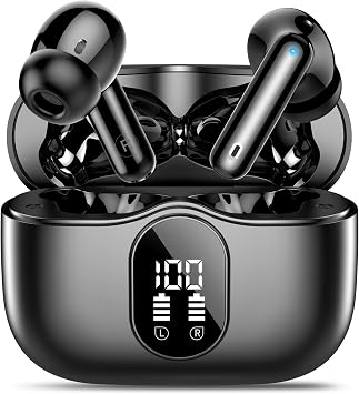 Cuffie Bluetooth, Auricolari Bluetooth 5.4 In Ear HD HiFi Stereo con 4 Mic | Cuffiette Bluetooth 36 Ore LED Display, Cuffie Senza Fili IP7 Impermeabili, USB-C, Touch Control, Nero opaco