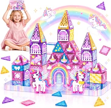 iKidiki 40 Pezzi Costruzioni Magnetiche per Bambini, Giochi da Viaggio Magneti Bambini 3 4 5 6 Anni Gioco Bambino 3 4 5 6 Anni Unicorno Regalo Bambina 3-6 Anni Giocattoli Blocchi Magnetici