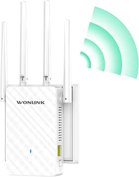 WONLINK Ripetitore WiFi 1200Mbps, Amplificatore Segnale WiFi, 4 Antenne | Doppia Banda, Porta Ethernet, WPS, MU-MIMO, 3 Modalità, Indicatore segnale, Estende Copertura Wireless Domestica