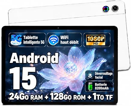 Tablet Android da 11 Pollici, Octa-Core, 24GB(4+20) RAM+128GB Memoria, Batteria 8200mAh, Widevine L1, Espandibile fino a 1TB, Doppia Fotocamera, Android Tablet per Studio, Lavoro e Intrattenimento
