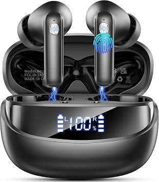 Nuovo Cuffie Bluetooth 5.4, Auricolari Bluetooth Stereo HiFi Con 4 ENC Microfoni Anti-Rumore, Durata 50 Ore Cuffiette In Ear, Cuffiette Touch Control, Impermeabili IP7 Cuffie Senza Fili, LED-Display