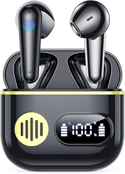 Cuffie Bluetooth,Auricolari Bluetooth 6.1 – Cuffie Wireless con 6 ENC Cancellazione Rumore Mics, Cuffie in Ear 48 Ore di Riproduzione, Cuffiette Senza Filo HiFi Stereo per iOS/Android – Cristallo Nero