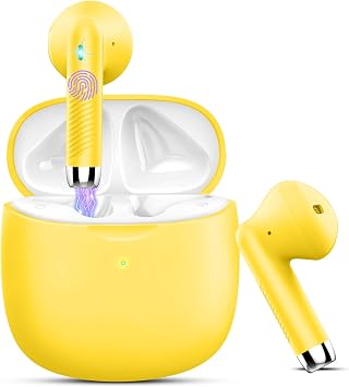 2026 Cuffie Bluetooth 5.4, Cuffie in Ear 32 Ore di Riproduzione, Giallo | Auricolari Bluetooth 5.4 con 4 ENC Cancellazione Rumore Mic, Bassi Stereo, Impermeabili IP7, USB-C, per Android e iOS.