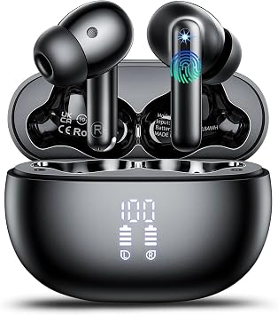2026 Cuffie Bluetooth 5.4, Auricolari Bluetooth Stereo HiFi Con 4 ENC Microfoni Anti-Rumore, Durata 60 Ore Cuffiette In Ear, Cuffiette Touch Control, LED-Display, Impermeabili IP7 Cuffie Senza Fili